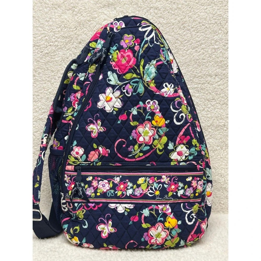 Vera Bradley Sling Tennis Backpack Navy Quilted Cotton Everyday Bag